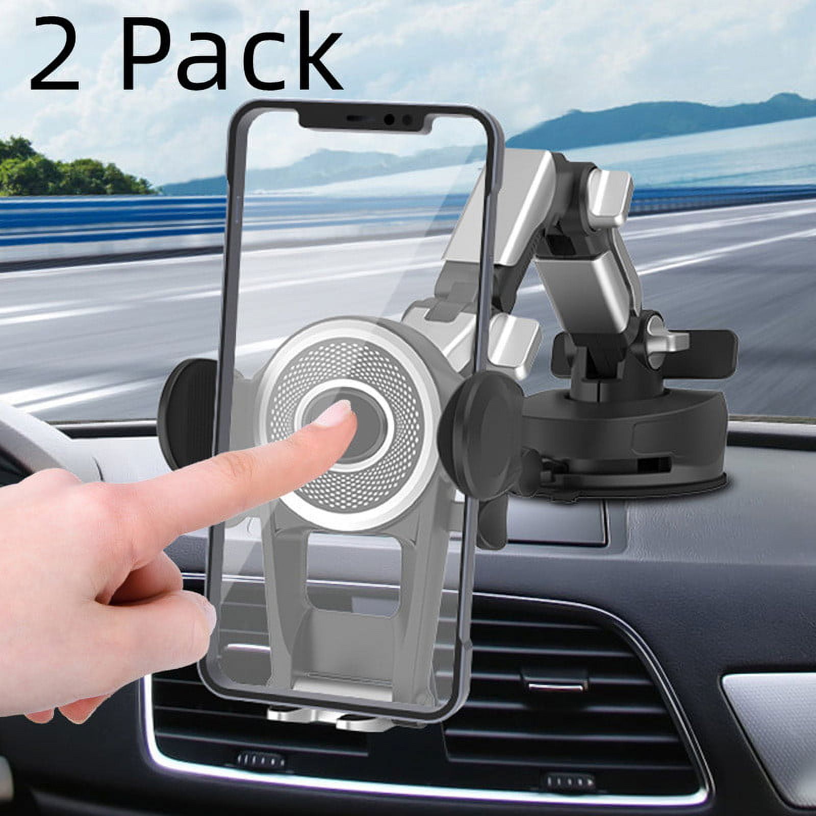 2 Pack Truck Phone Holder Mount, Heavy Duty Cell Phone Holder for Car  Dashboard Windshield Long Arm, Strength Suction Cup Anti-Shake Stabilize Car  Phone Holder Suitable for All Cell Phones, Black 