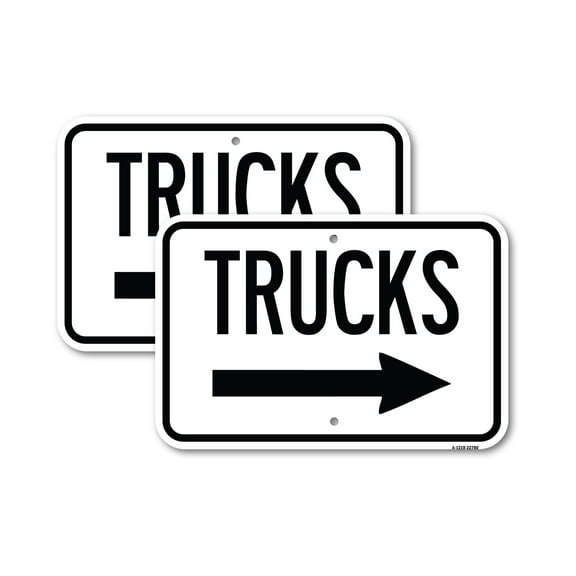 (2 Pack) Trucks Sign Trucks (With Right Arrow) | 12" X 18" Heavy-Gauge Aluminum Sign | Rust Free Aluminum, Weather Resistant, Waterproof, Fade Resistant, 2 Pre-drilled Holes
