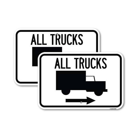 (2 Pack) Trucks Sign All Trucks (With Truck Symbol & Right Arrow) | 18" X 24" Heavy-Gauge Aluminum Sign | Rust Free Aluminum, Weather Resistant, Waterproof, Fade Resistant, 2