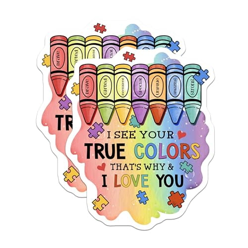 (2 Pack) True Colors Magnets - Inspirational Message - Colorful Art - Rainbow Crayons - 5" On Longest Side - for Cars, Fridges, Toolboxes - Made in USA - MAG5975