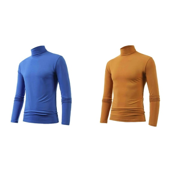 2 Pack Tshirt Men Men's Casual Slim Fit Basic Tops Knitted Lightweight Turtleneck Pullover Sweater Mens Shirts L2