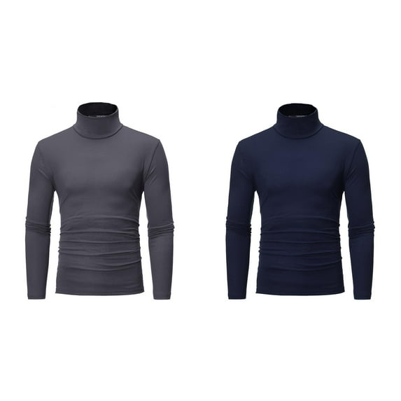 2 Pack Tshirt Men Men's Long Sleeve Slim Fit Turtleneck T Shirts Lightweight Basic Solid Fall Winter Pullovers Long Sleeve Shirts for Men L3