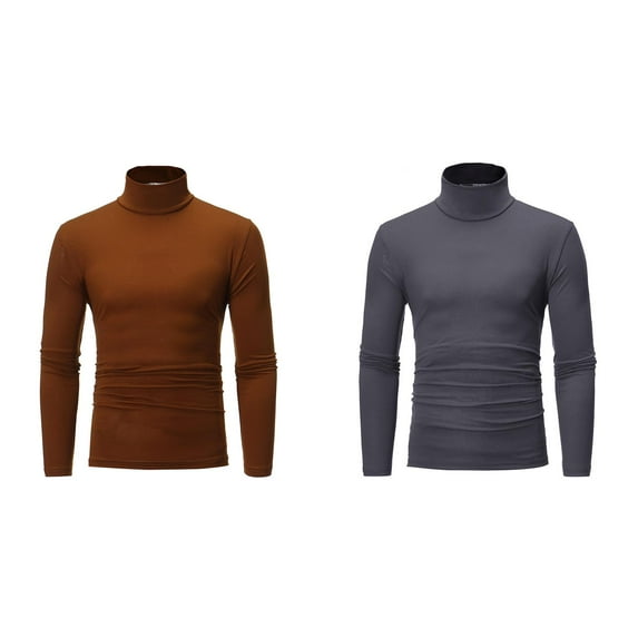 2 Pack Tshirt for Men Men's Long Sleeve Slim Fit Turtleneck T Shirts Lightweight Basic Solid Fall Winter Pullovers Men's Shirts XL