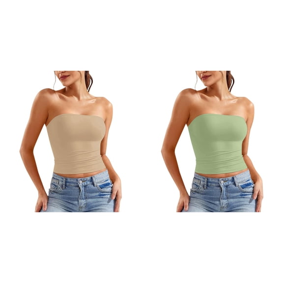 2 Pack Tube Tops for Women Womens Tube Tops Strapless Crop Tops Basic Backless Sleeveless Bandeau Going Out Cute Summer Outfits Tube Top Bra XL