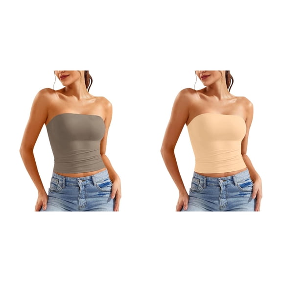 2 Pack Tube Tops for Women Womens Tube Tops Strapless Crop Tops Basic Backless Sleeveless Bandeau Going Out Cute Summer Outfits Tube Top Bra XS