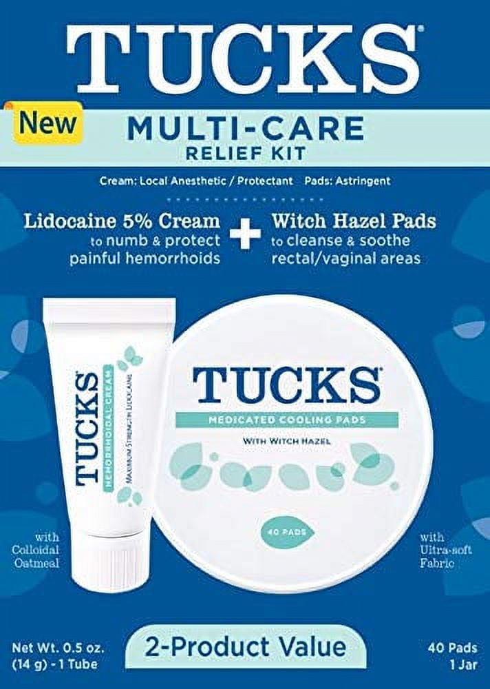 2 Pack Tucks Multi-Care Relief Kit Lidocain 5% Cream and Witch Hazel Pads