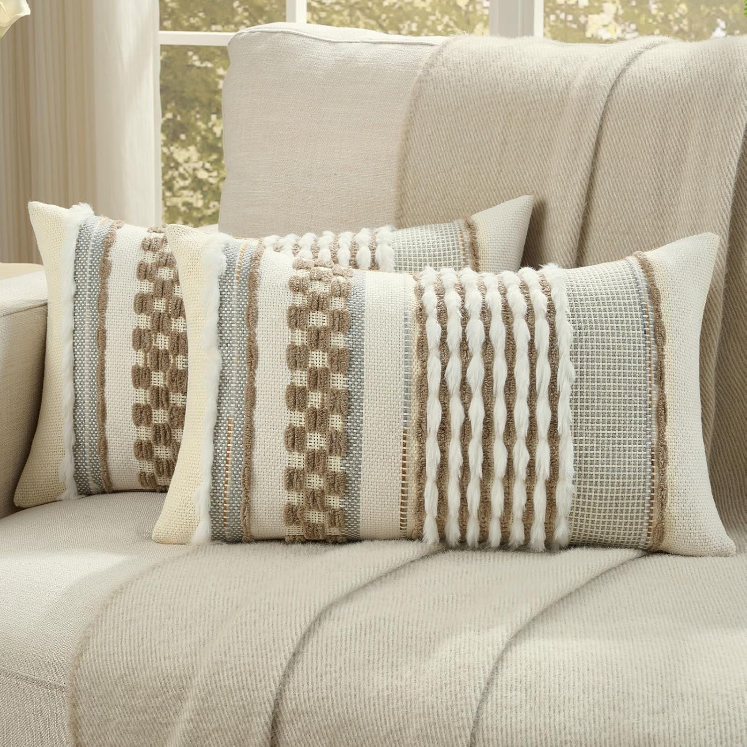 2 Pack Tufted Throw Pillow Covers 12x20 Inch, Coffee | Plush Tufted ...