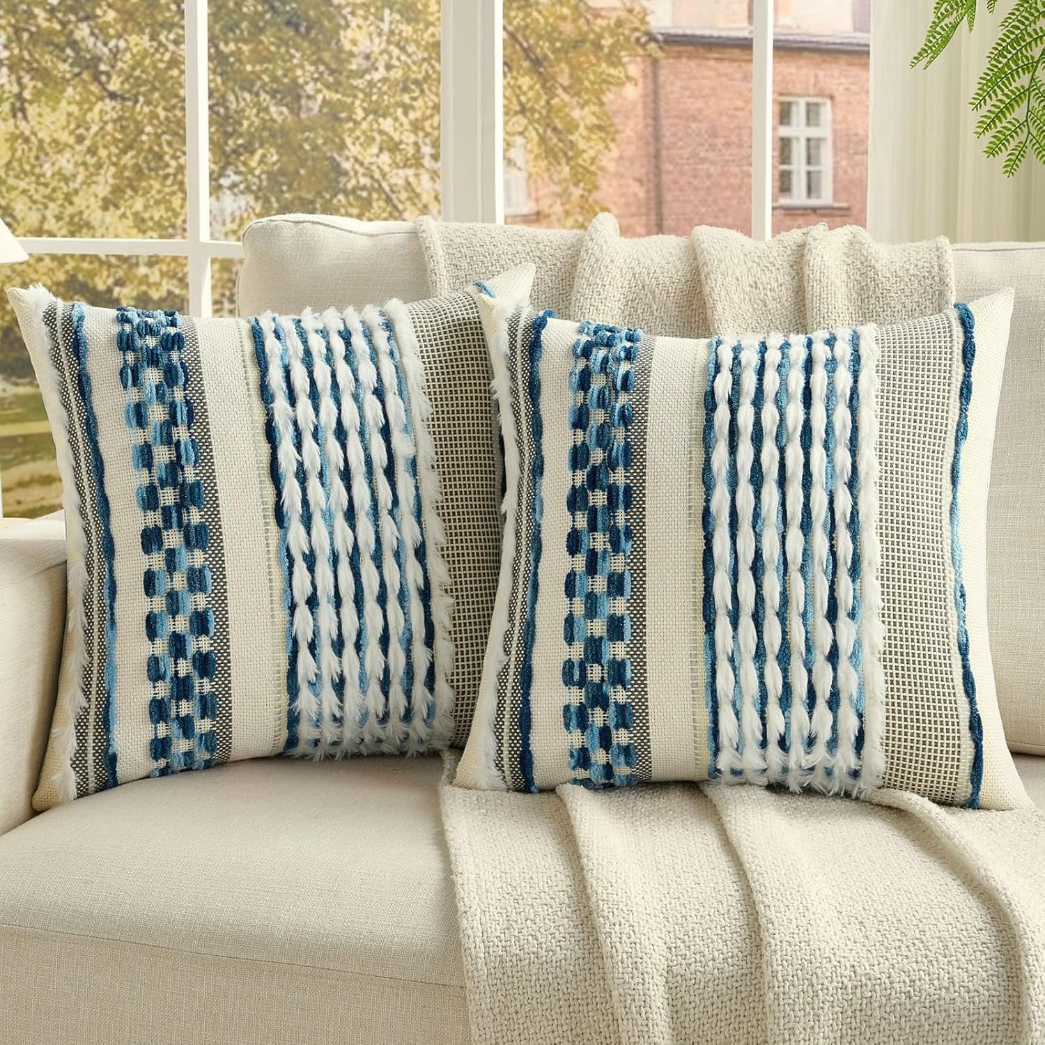 2 Pack Tufted Throw Pillow Covers 20x20 Inch, Blue | Plush Tufted ...