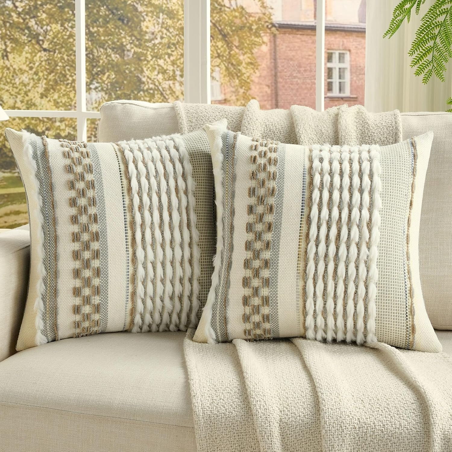 2 Pack Tufted Throw Pillow Covers 20x20 Inch, Grey and Brown Plush ...