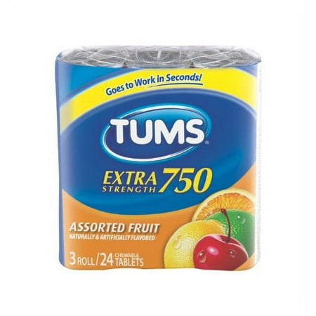 2 Pack - Tums Extra Strength 750, Assorted Fruit, 6 Rolls, 48 Tablets Each