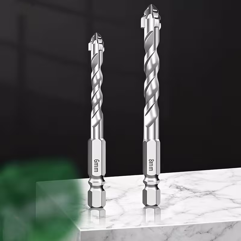 2-Pack Tungsten Carbide Four-Flute Serrated Eccentric Drill Bits, 6mm and 8mm Dry-Drilling Bits for Tile, Ceramic, Marble, Stone, Concrete, Glass and Metal