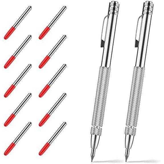 2 Pack Tungsten Carbide Scriber Tool Set with Magnet - Professional Metal Engraving Pen, Extra 10 Carbide Replacement Tips - Ultimate Scribing Tools for Glass/Ceramics/Sheet Metal Marking