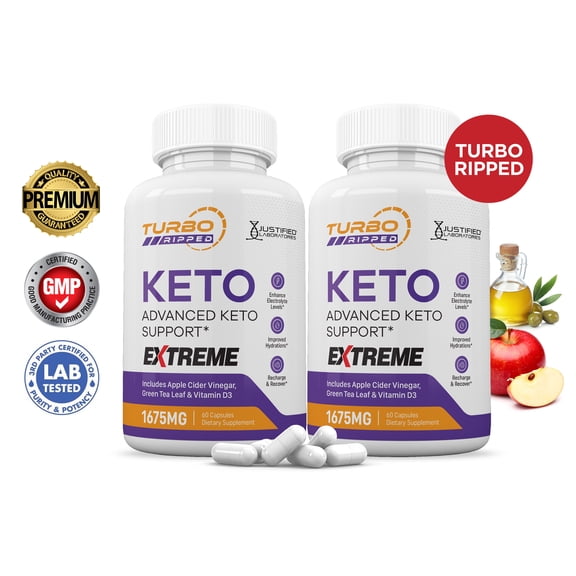 (2 Pack) Turbo Ripped Keto ACV Extreme Pills 1675mg Alternative to Gummies Dietary Supplement 120 Capsules