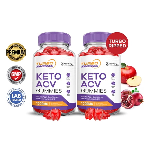 (2 Pack) Turbo Ripped Keto ACV Gummies 1000MG Dietary Supplement 120 Gummys