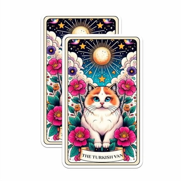 (2 Pack) The Turkish Van Tarot Card Magnets - Turkish Van Cat Breed Magnet - for Cat Mom or Cat Dad - 5" On Longest Side - Premium Magnet - for Cars, Refrigerators, Toolboxes - Made in USA - MAG1236