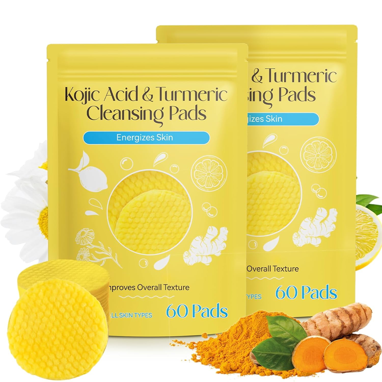 2 Pack Turmeric Cleansing Pads (120PCS) Kojic Acid And Turmeric Cleansing Pads For Face
