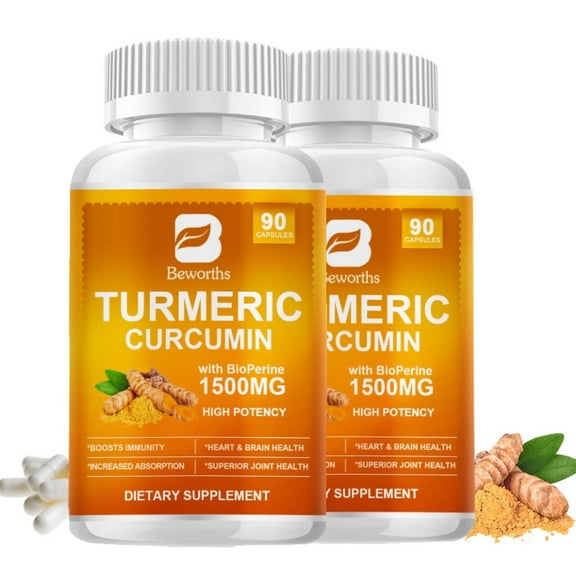 (2 Pack)Turmeric Curcumin 1500mg - 95% Curcuminoids & BioPerine Black Pepper Extract for Joint & Immune Health Support, 90 Pills