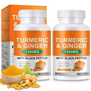 2 Pack Turmeric & Ginger Capsule, Turmeric Curcumin Supplement, 95% Curcuminoids with Black Pepper for Best Absorption, 60 Capsules