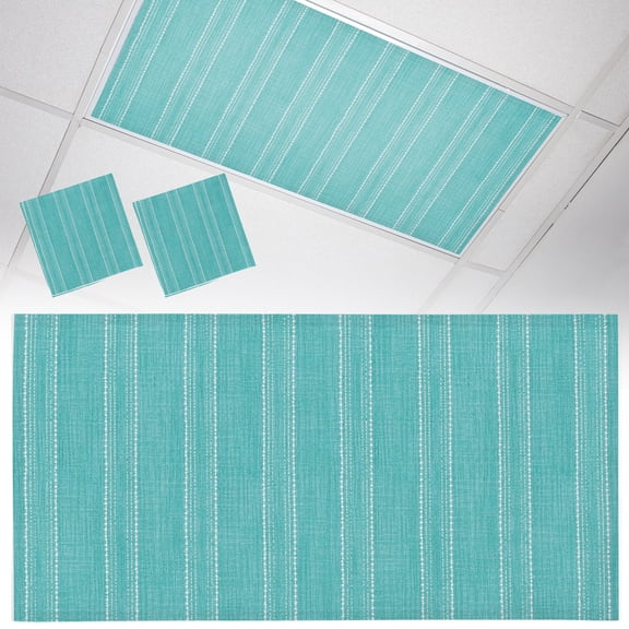 2 Pack Turquoise Blue Striped Fluorescent Light Covers for Ceiling Lights Coastal Grandma Farmhouse Rustic Linen Texture Magnetic Ceiling Light Covers Overhead Light Filters for Office Classroom Home