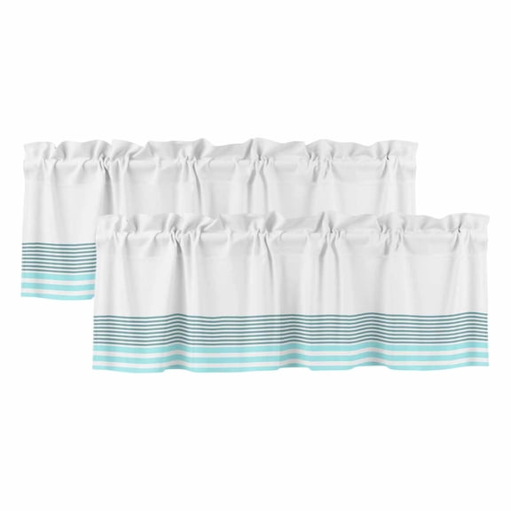 2 Pack Turquoise Blue Valance for Window Striped Geometric Kitchen Valance Rod Pocket Short Curtain Topper Decorative Window Treatment for Living Room Bedroom 42"x12"