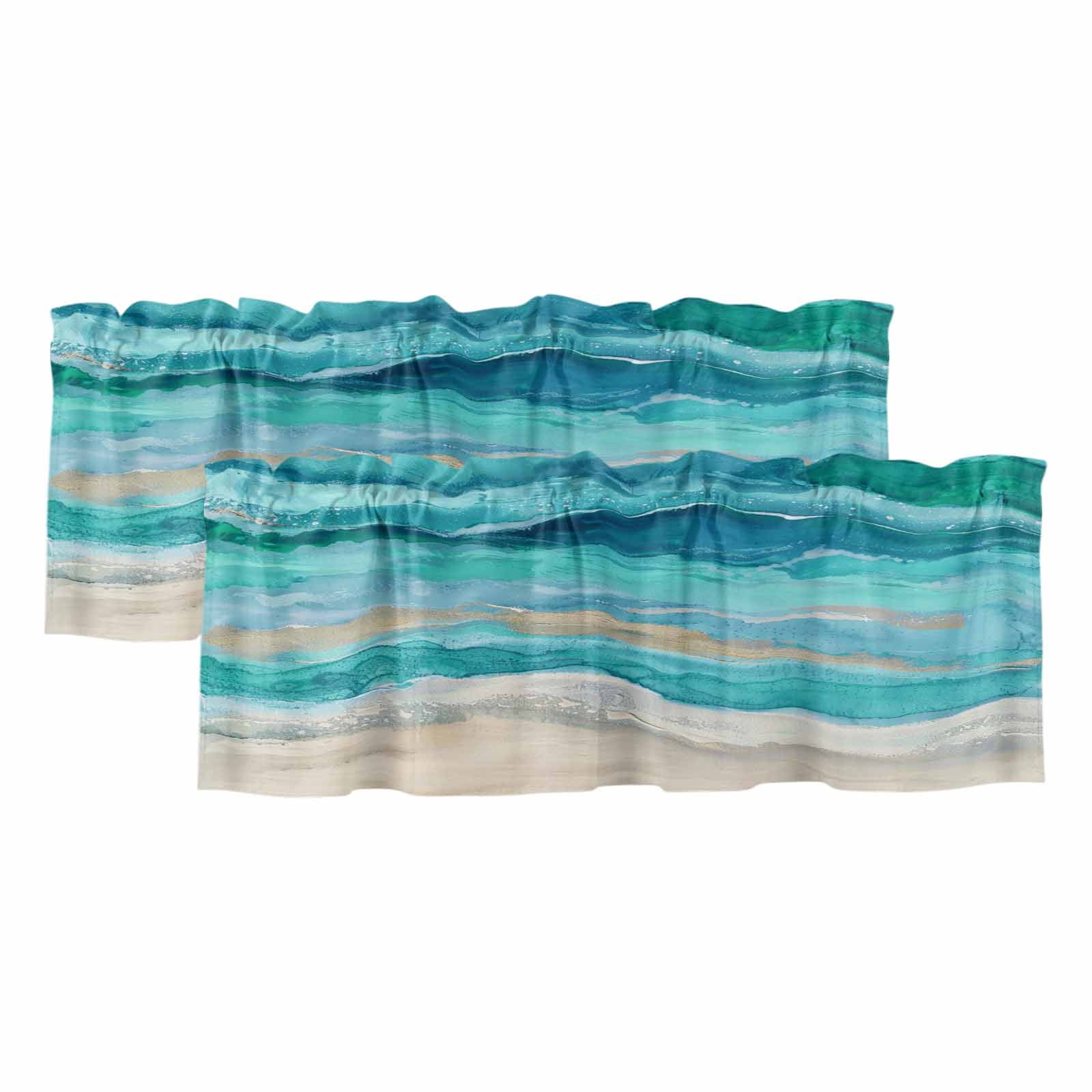 2 Pack Turquoise Gradient Valance for Window Abstract Beach Ocean Wave ...
