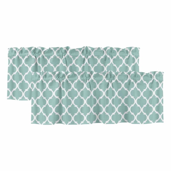 2 Pack Turquoise Morocco Valance for Window Trellis Cyan Geometric Abstract Kitchen Valance Rod Pocket Short Curtain Topper Decorative Window Treatment for Living Room Bedroom 42"x12"