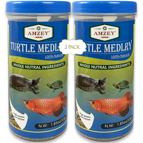 2 Pack Turtle Food Special Medley, 100% Natural Aquarium Fish Food, High Protein Turtle Medley Food for Turtle, Aquatic Fishes, Newts and Frogs, 3.7 oz Total