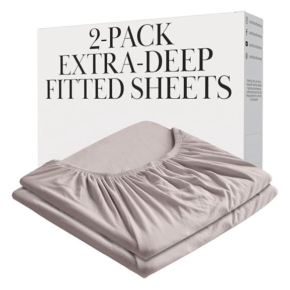 2-Pack Twin XL Sheets (Fitted), 21 Inch Extra Deep Pocket Sheets, Dorm Room , Ultra Soft Easy Care Microfiber, Pet Hair Resistant Bedding Twin XL - Natural Beige