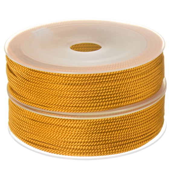 2 Pack Twisted Nylon Twine Thread Beading Cord 1.5mm 20M/65 Feet Extra Strong Braided Nylon String, Golden
