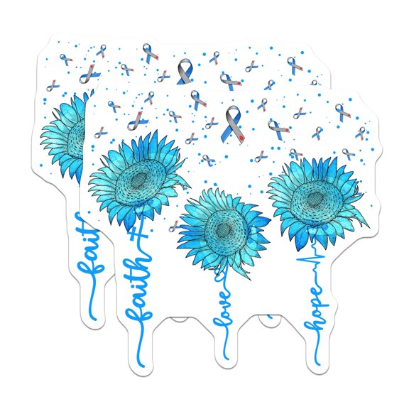 (2 Pack) Type 1 Diabetes Awareness Stickers - Faith Love Hope - Blue Sunflower Ribbon Stickers- 5" On Longest Side - Sticks to Smooth Flat Surfaces - Made in USA - BMCS16814