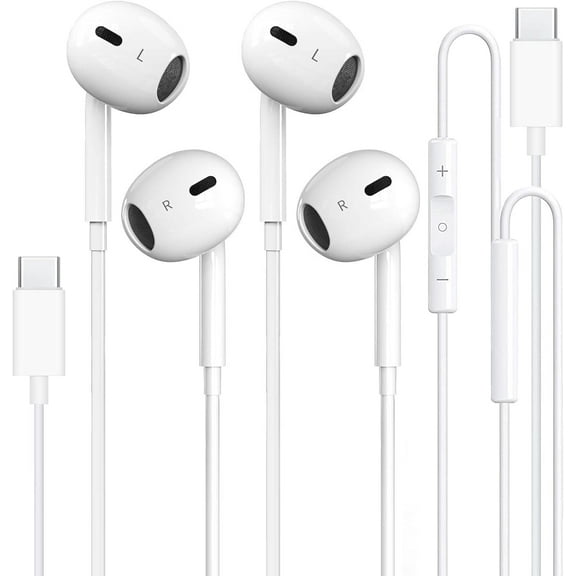 2 Pack Type C Headphones Wired for iPhone 15 16 17 Pro Max, USB C Earphones with Microphone & Remote Noise Cancelling Earbuds for iPhone 15 Pro Max, iPad