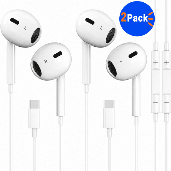 2 Pack Type C Headphones Wired for iPhone 17 16 16e 15 Pro Max Plus, USB C Earphones with Microphone & Delivers Crisp Stereo Sound with Rich bass Earbuds for iPhone 15 16 Pro Max, iPad