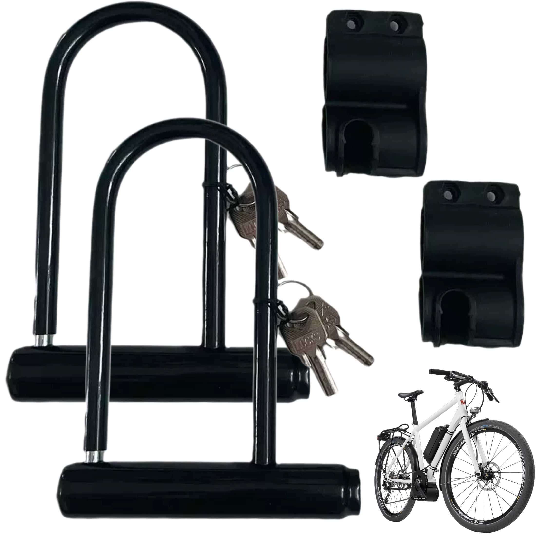 U-Lock Bike Lock 2 Pack Heavy Duty Metal with Keys and Mounting Bracket ...