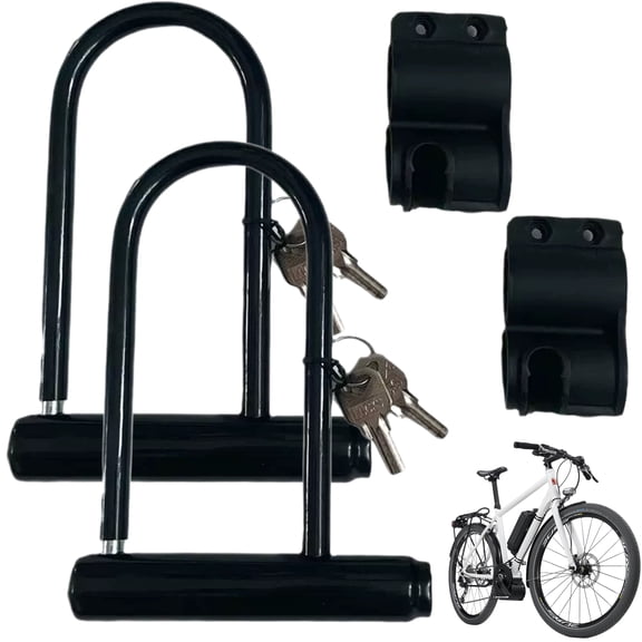 U-Lock Bike Lock 2 Pack Heavy Duty Metal with Keys and Mounting Bracket for Bikes Motorcycles Scooters, Black