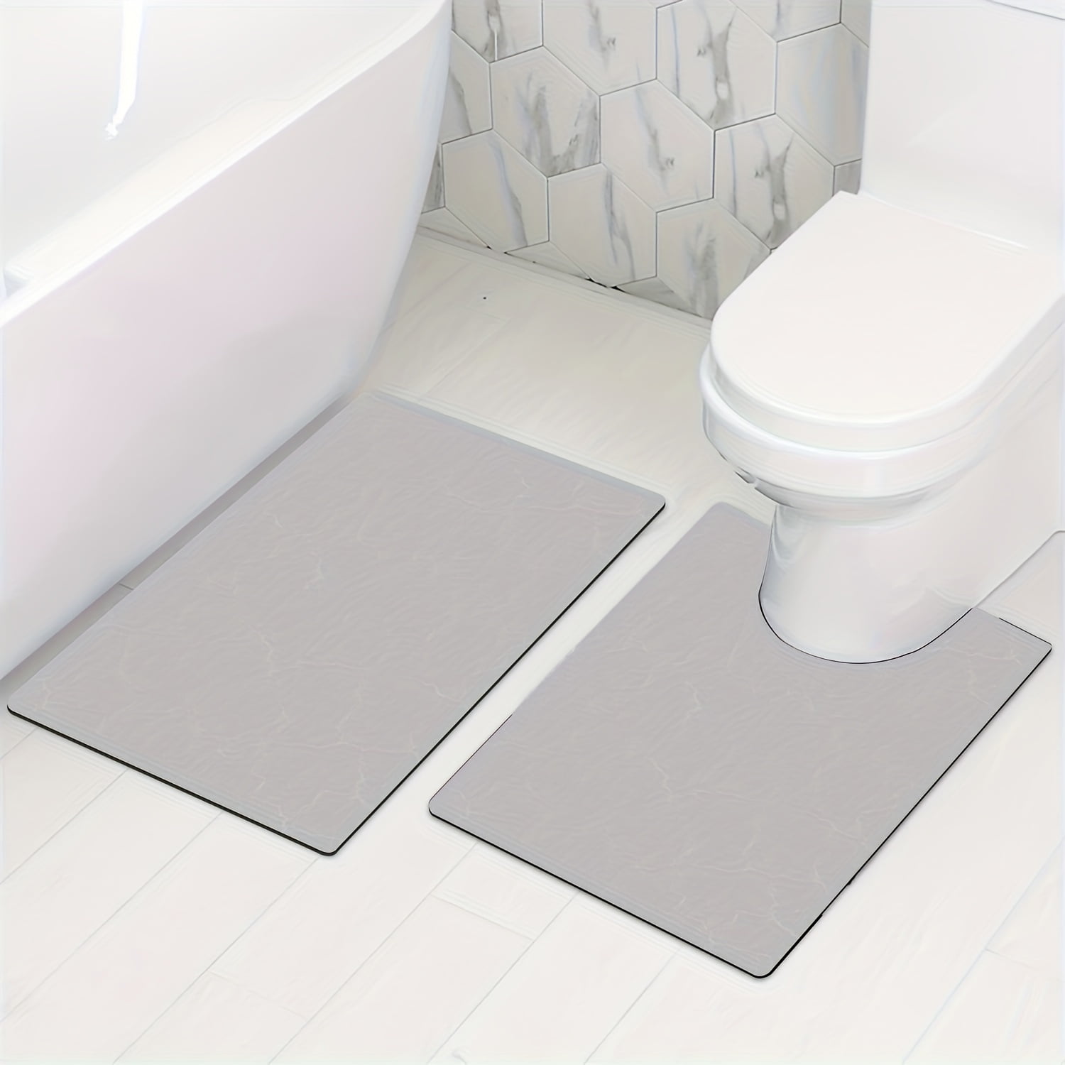 2 Pack UShaped Toilet Bathroom Mats Set, Gray Bathroom Rugs Set Toilet