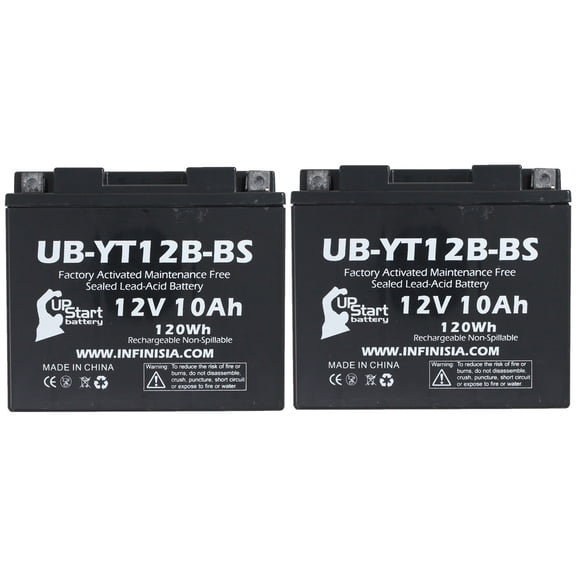 2-Pack UB-YT12B-BS Battery Replacement for 2005 Yamaha FZ6, R 600 CC Motorcycle - Factory Activated, Maintenance Free, Motorcycle Battery - 12V, 10AH, UpStart Battery Brand