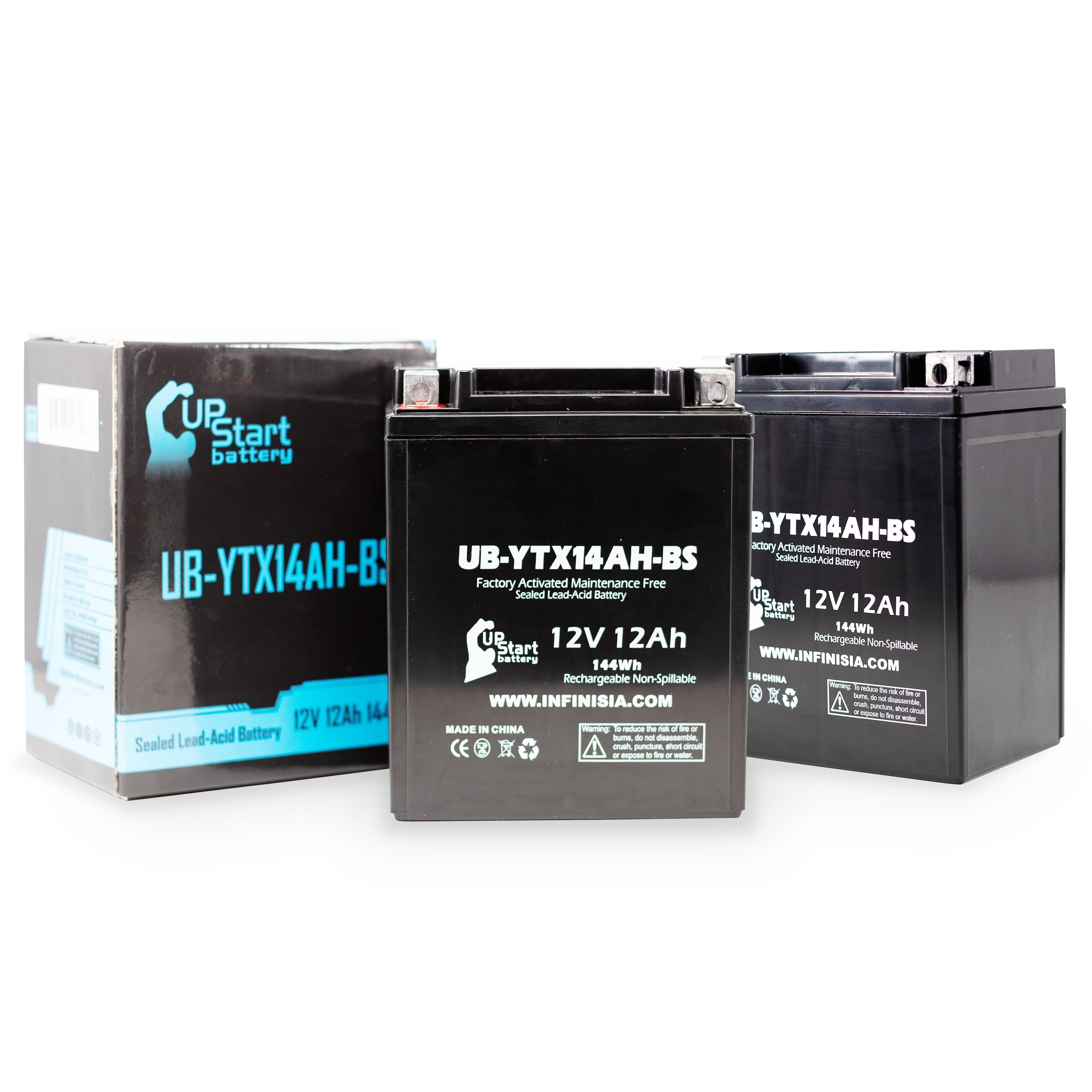 2-Pack UB-YTX14AH-BS Battery Replacement for 1989 Yamaha YFM250 Moto 4 250 CC ATV - Factory Activated, Maintenance Free, Motorcycle Battery - 12V 12AH, UpStart Battery Brand