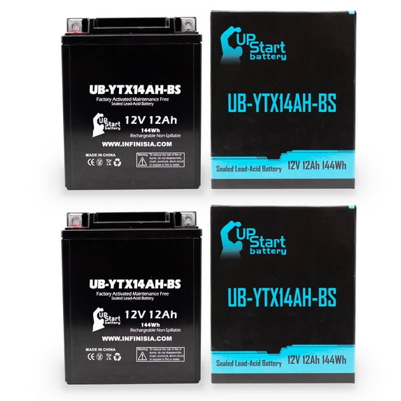 2-Pack UB-YTX14AH-BS Battery Replacement for 2004 Kawasaki KLF250-A Bayou (CN) 250 CC ATV - Factory Activated, Maintenance Free, Motorcycle Battery - 12V, 12AH, UpStart Battery Brand