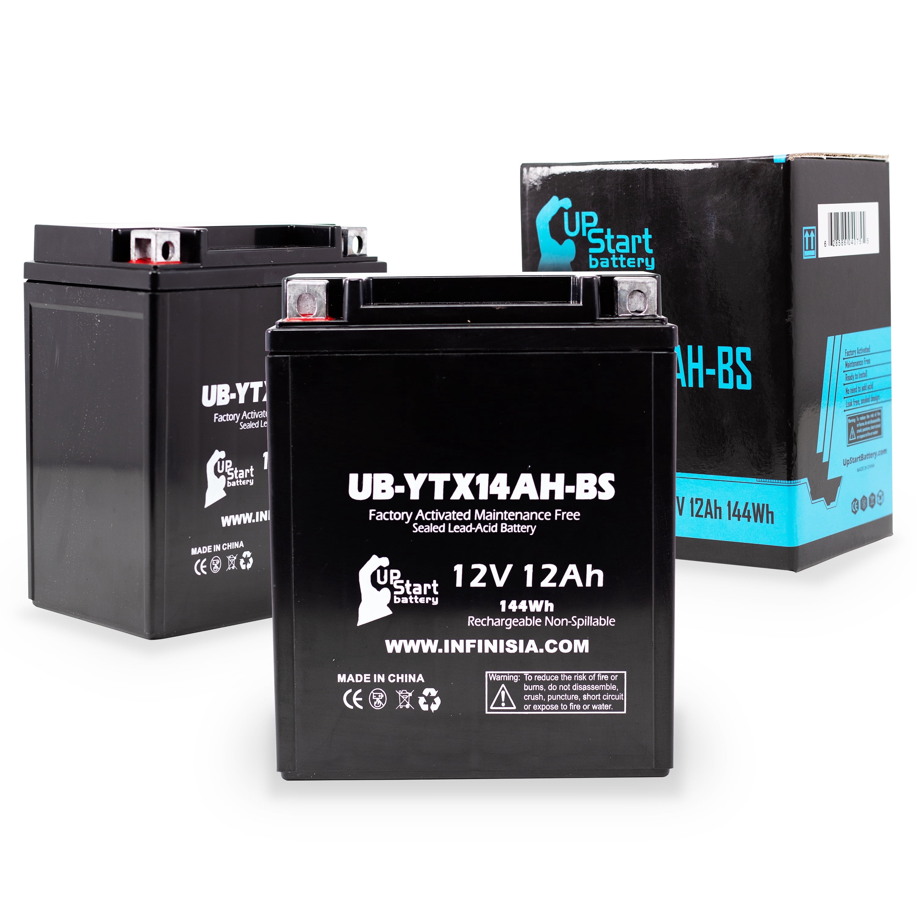 2-Pack UB-YTX14AH-BS Battery Replacement for 2007 Yamaha YFM25B Big Bear 250 CC ATV - Factory Activated, Maintenance Free, Motorcycle Battery - 12V, 12AH, UpStart Battery Brand