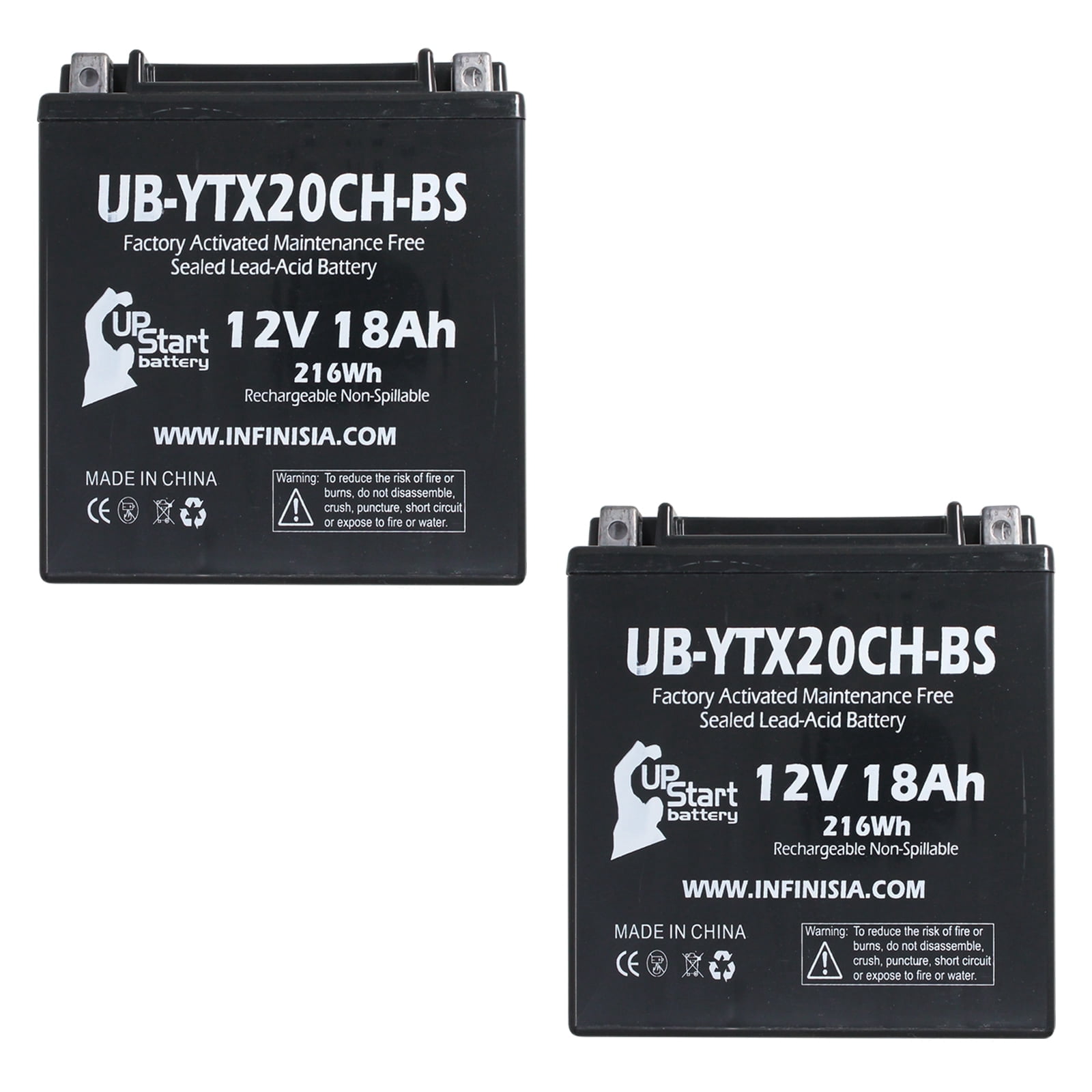 2-Pack UB-YTX20CH-BS Battery Replacement for 2017 Suzuki LT-A500X King Quad 500 CC ATV - Factory Activated, Maintenance Free, Motorcycle Battery - 12V, 18AH, UpStart Battery Brand