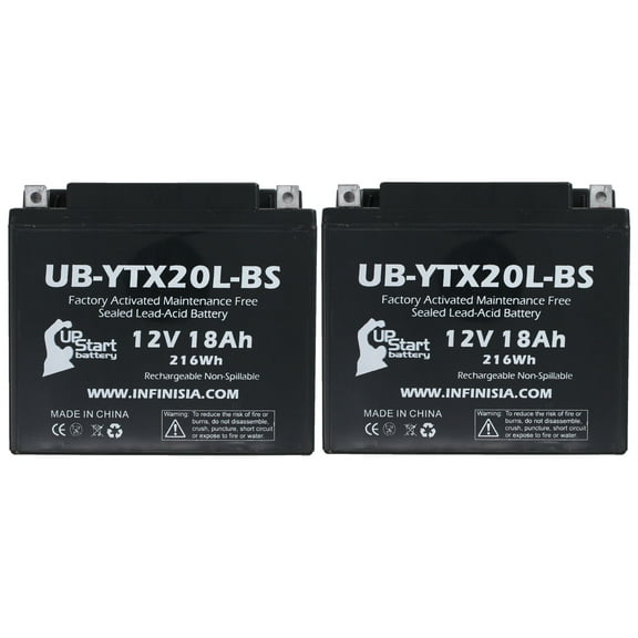 2-Pack UB-YTX20L-BS Battery Replacement for 2010 Yamaha YMF5FG, YFM550PE, DE, DH Grizzly 550 CC ATV - Factory Activated, Maintenance Free, Motorcycle Battery - 12V 18AH, UpStart Battery Brand