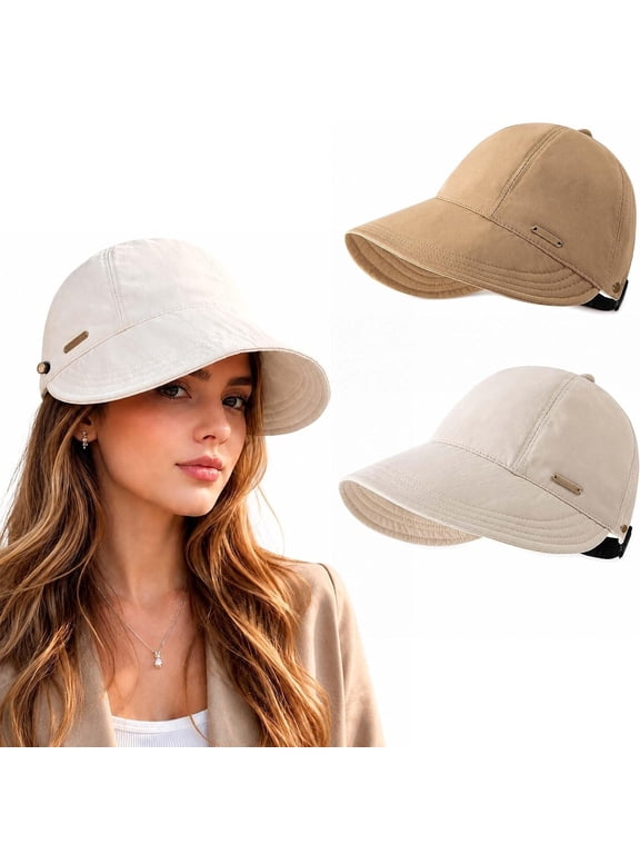 2 Pack UPF 50+ Sun Visor Hats for Women LSONABXA Brim Ponytail Baseball Cap, Foldable UV Protection Beach Hiking Hat White and Black Wide Brim UV Visor Sun Protection Baseball Hat for Fishing Golf