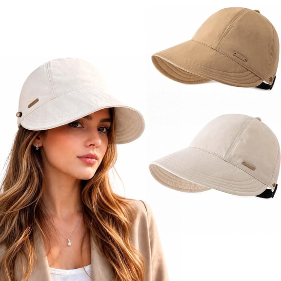 2 Pack UPF 50+ Sun Visor Hats for Women LSONABXA Brim Ponytail Baseball Cap, Foldable UV Protection Beach Hiking Hat White and Black Wide Brim UV Visor Sun Protection Baseball Hat for Fishing Golf