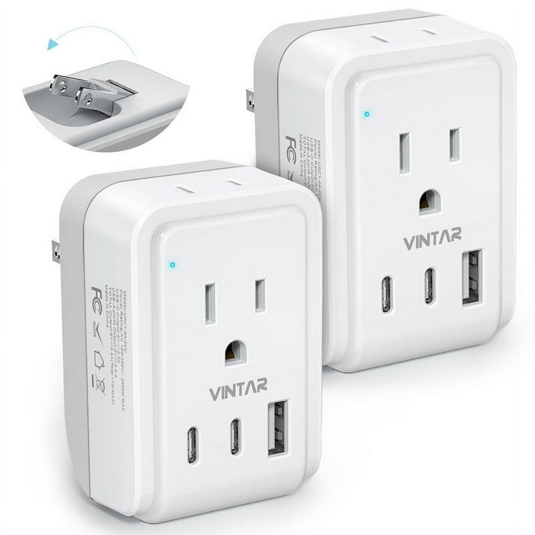 Vintar Type A Travel Plug Adapter 1 USB and 2 USB C Ports, 2 Count 