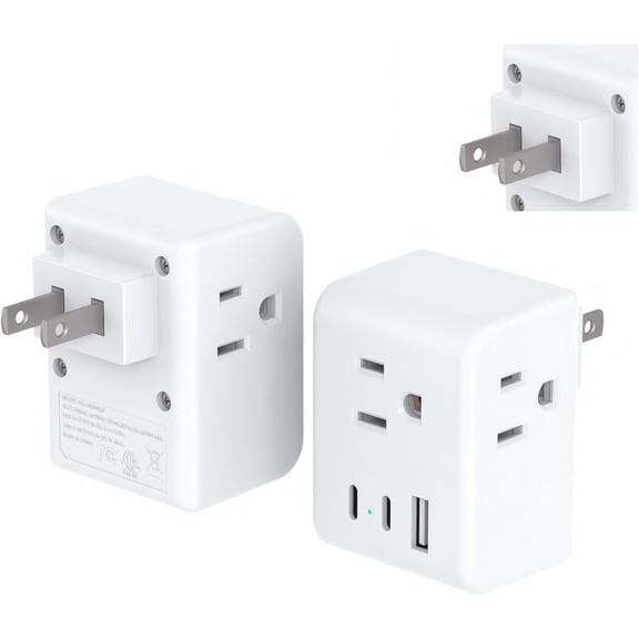 2 Pack US to Japan Travel Plug Adapter, 2 Prong to 3 Prong Outlet Adapter with 3 Outlets 3 USB Ports(2 USB C), Type A Travel Essentials for USA to Japan, Canada, Mexico, Philippines, Peru