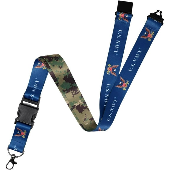 2 Pack - US Navy Lanyard with Safety Breakaway - Military Badge Holder w/Detachable Buckle Keychain for ID Badges and Keys - Double Sided, Reversible US Navy Symbol & Camouflage Print - Specialist ID