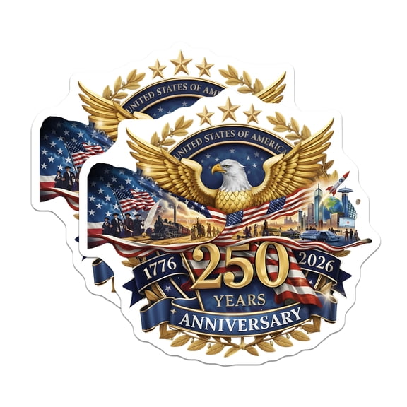 (2 Pack) USA 250 Years Anniversary Stickers - American Bicentennial - Patriotic Eagle Design - United States History Celebration - American Independence  Bumper, Truck, Laptop Decal Set - BMCS252