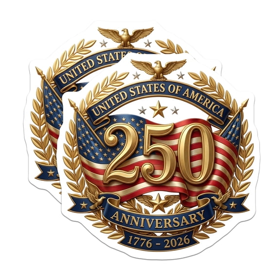(2 Pack) USA 250th Anniversary Stickers - American Semicentennial - Patriotic Flag Decor - American Independence Bumper, Truck, Laptop Decal Set - BMCS260