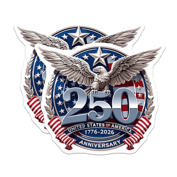(2 Pack) USA 250th Anniversary Stickers - Patriotic Eagle Decals - American Heritage Collectibles - 5" On Longest Side - Sticks to Smooth Flat Surfaces - Made in USA - BMCS27612