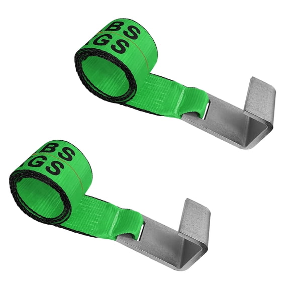 Mega Cargo Control 4 Inch x 5 Feet Roll Off Container Winch Strap with Flat Hook, for Cargo Securement, Construction, Hauling - WLL: 5,400 lbs. (Green; 2-Pack)